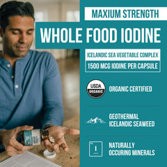 Close-up of Triquetra Health iodine capsules highlighting easy-to-swallow design.