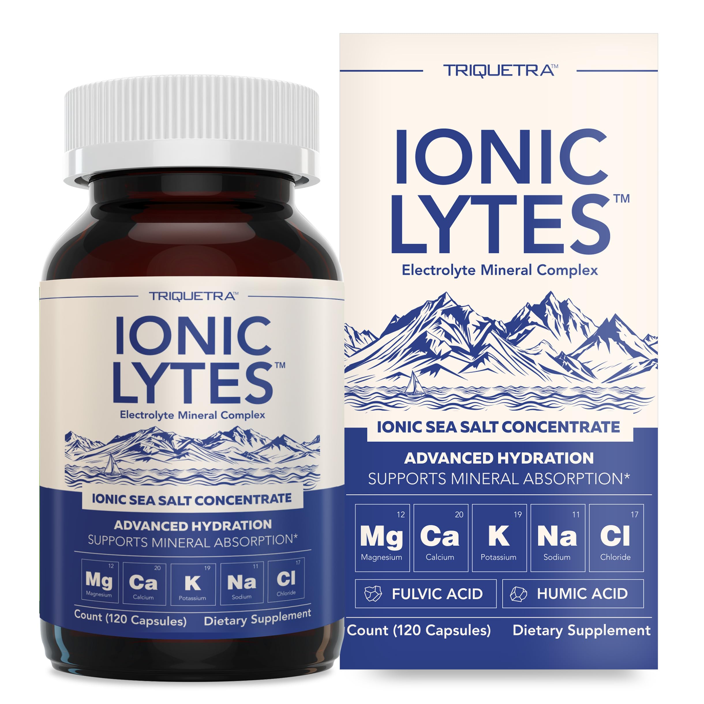 Triquetra Health Ionic Lytes bottle front promotes hydration support.