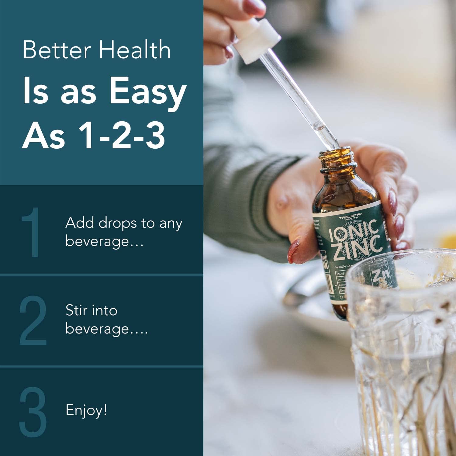 Serving label shows adjustable servings for adults and multi-use benefits.