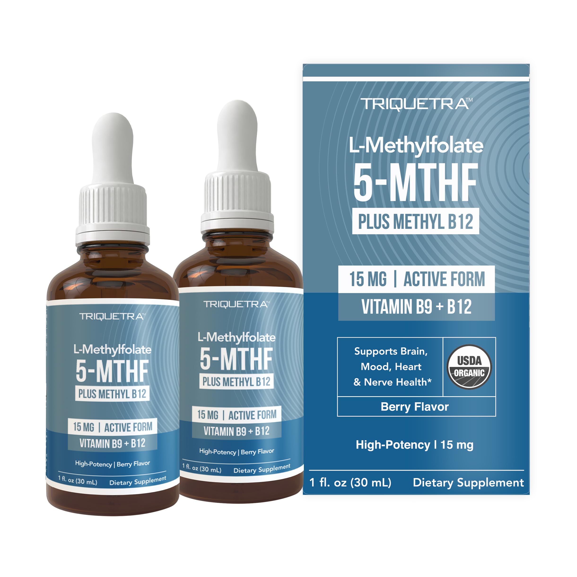 Triquetra Health L Methyl Folate bottle with berry flavor and professional strength for daily use