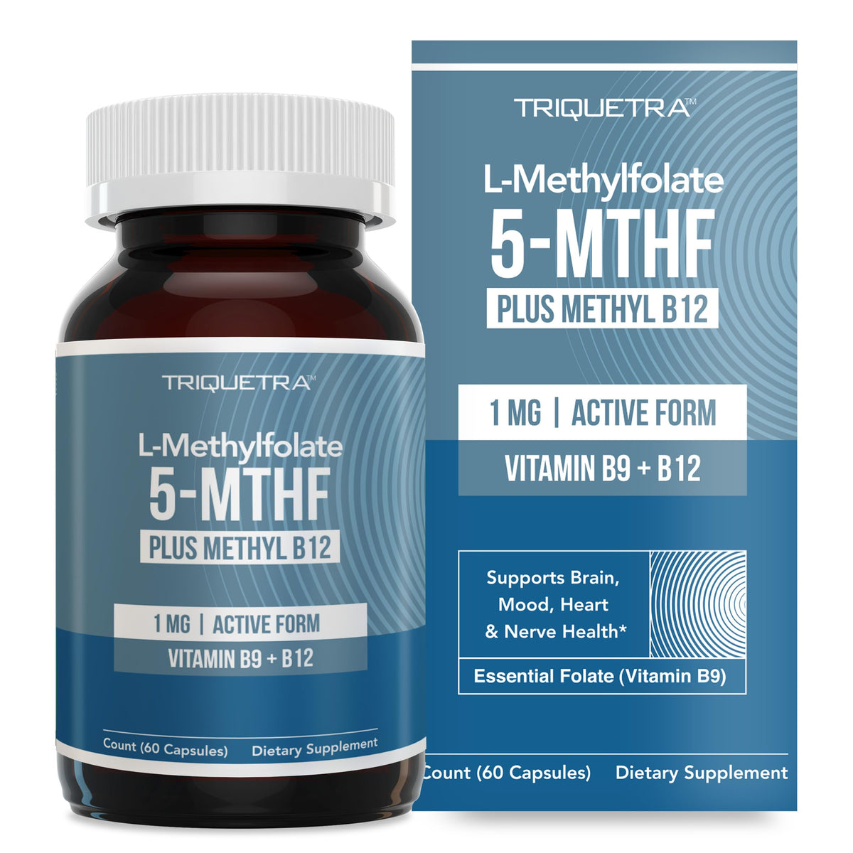 Triquetra Health L-Methyl Folate 1000 mcg bottle—high-potency mood-support supplement.