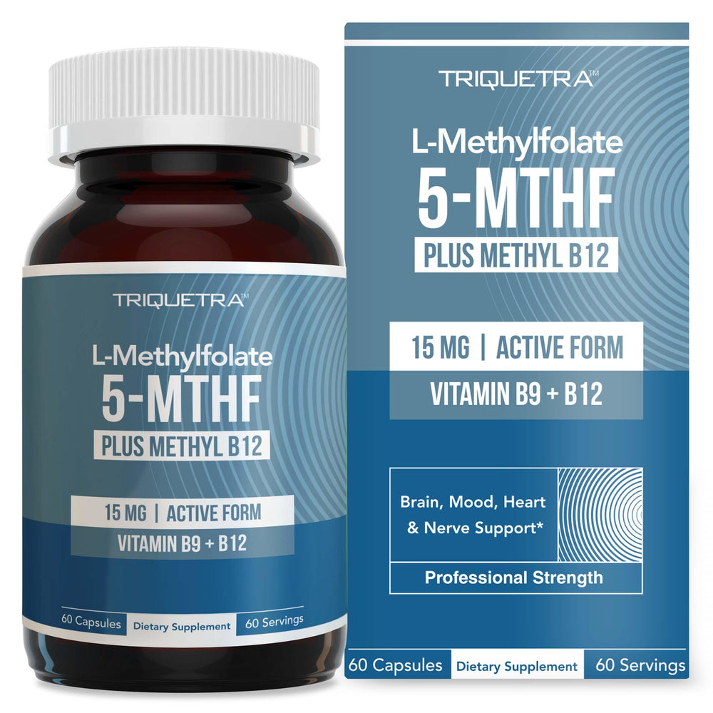 Triquetra Health L-Methylfolate 15mg bottle ready for daily use to support mood balance.