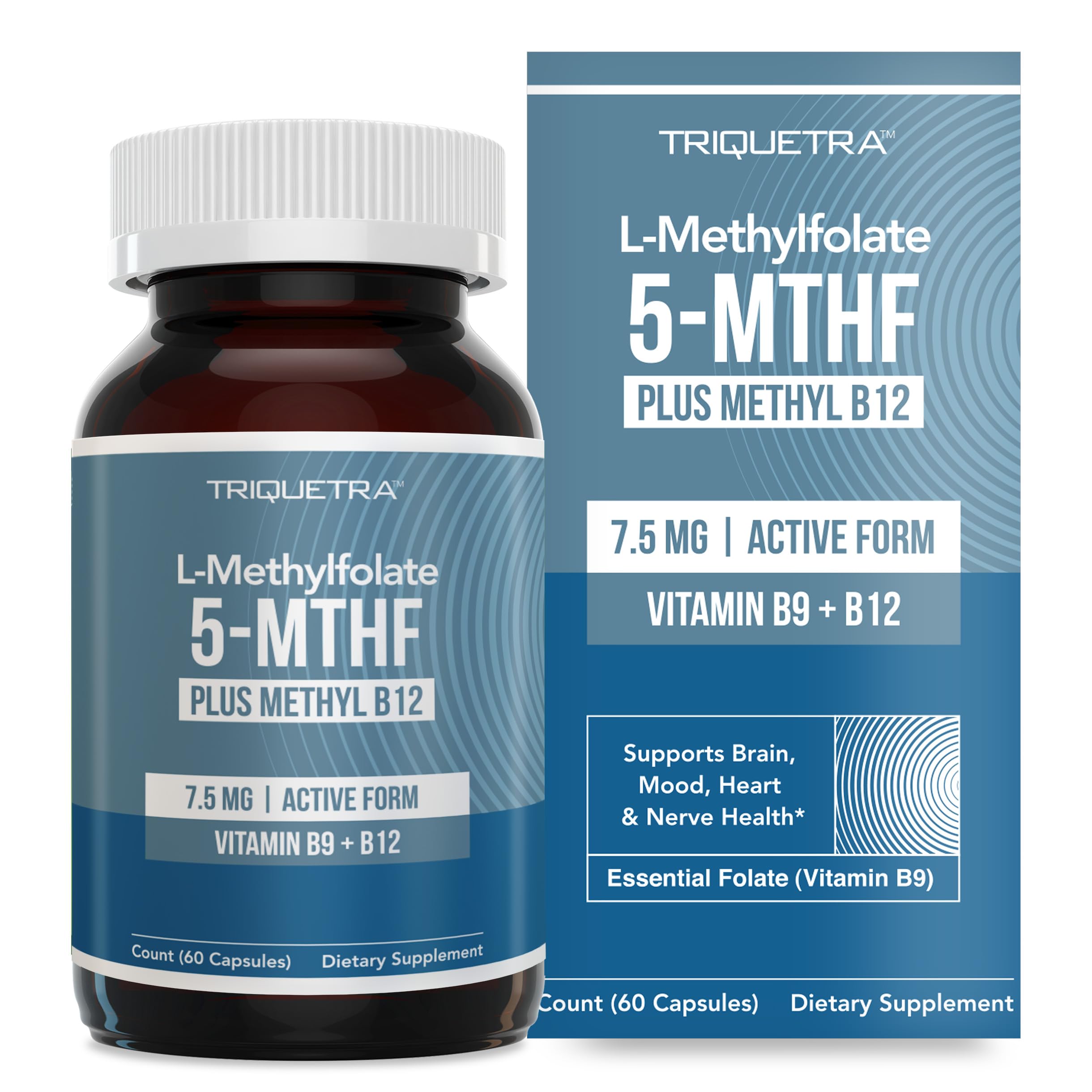 Triquetra Health L Methylfolate bottle with 60 capsules for daily methylation support.