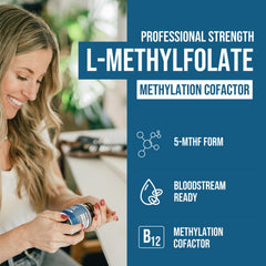 Triquetra Health L Methylfolate capsules on bottle indicating active 5-MTHF form.
