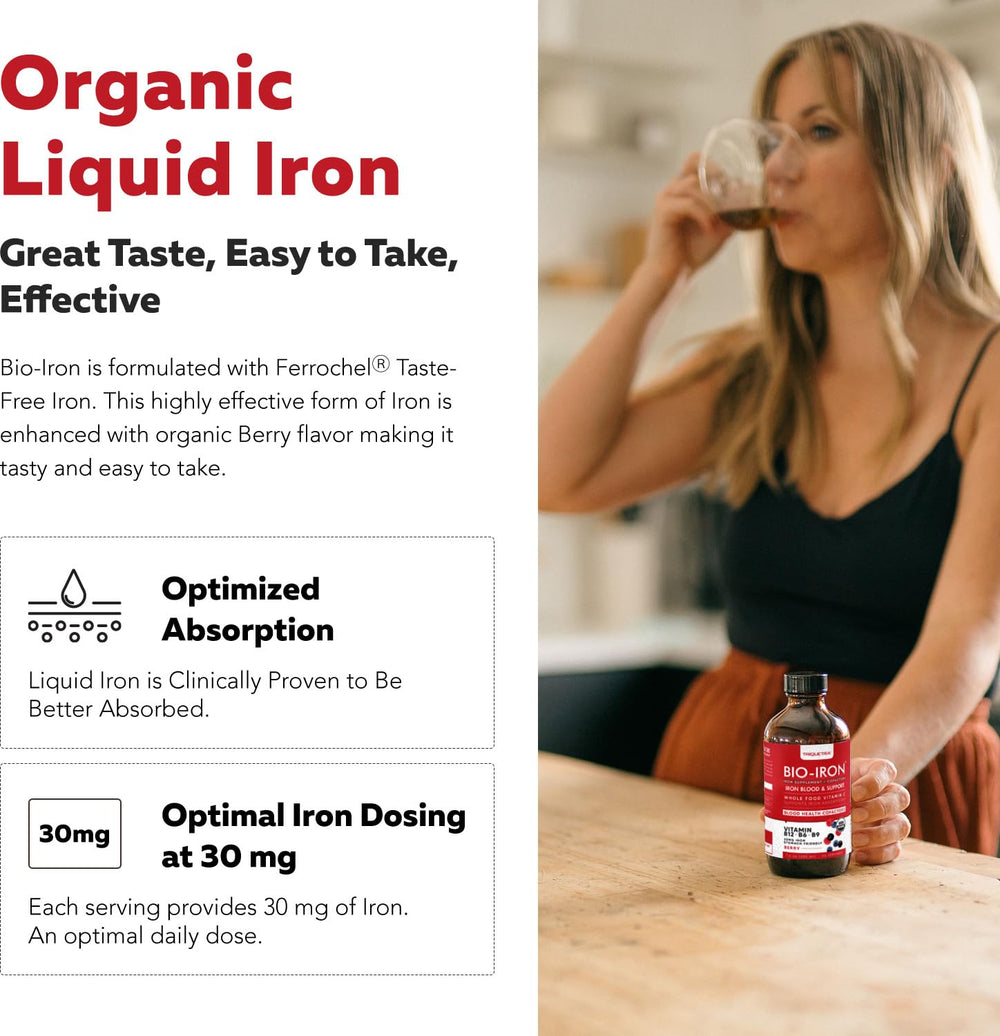 Triquetra Health Liquid Iron closeup shows Ferrochel iron for gentle absorption