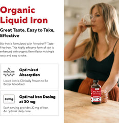 Triquetra Health Liquid Iron closeup shows Ferrochel iron for gentle absorption