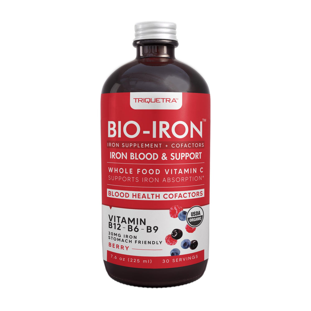 Triquetra Health Liquid Iron bottle with organic berry formula for easy daily iron support