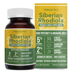 Triquetra Health Max Strength Siberian Rhodiola bottle highlights focus and resilience
