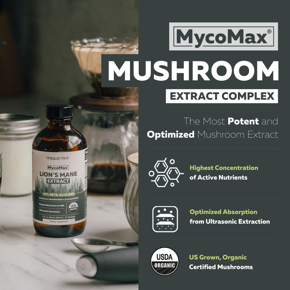 MycoMax ultrasonic extraction graphic signaling high potency beta-glucans