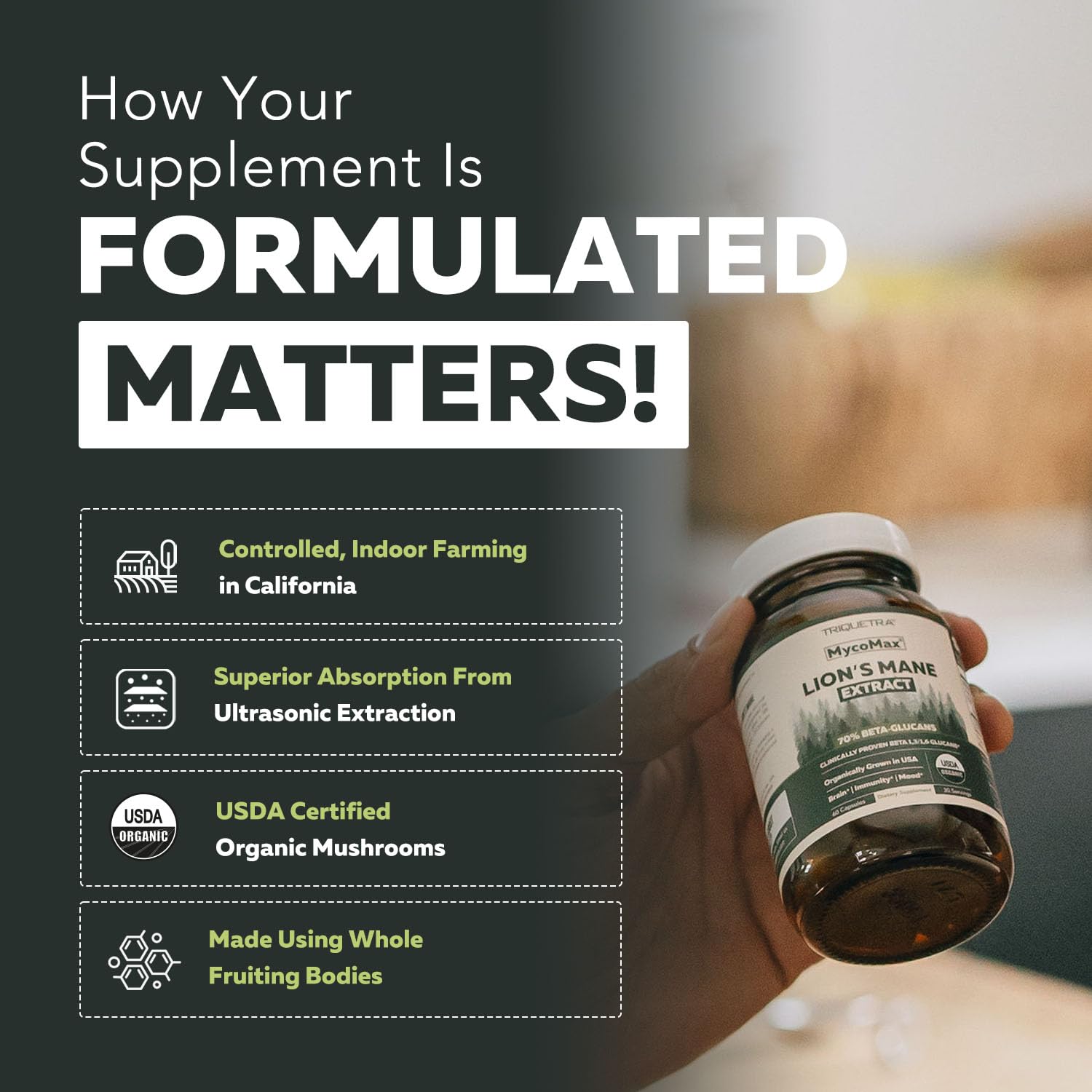 Vegetarian capsules image highlights dairy-free and soy-free daily ritual.