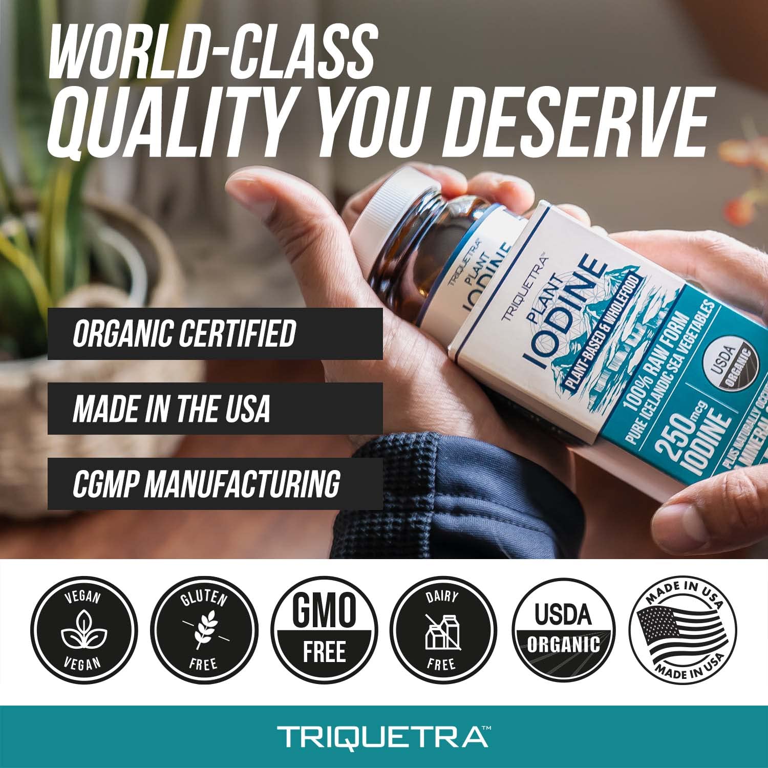 Triquetra Health nutrition facts panel reveals transparent ingredient details.