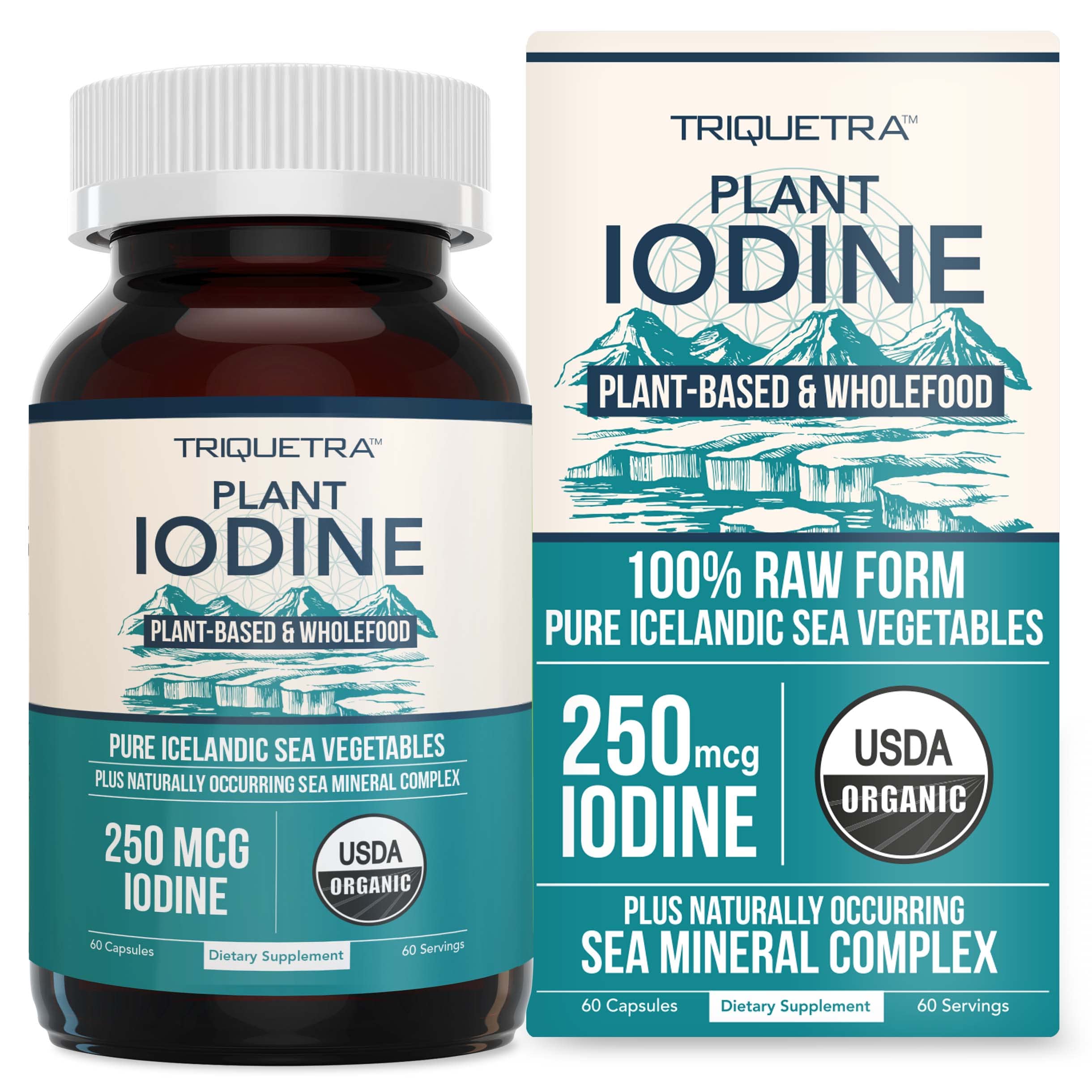 Triquetra Health Organic Iodine bottle front showing plant-based mineral source for daily use