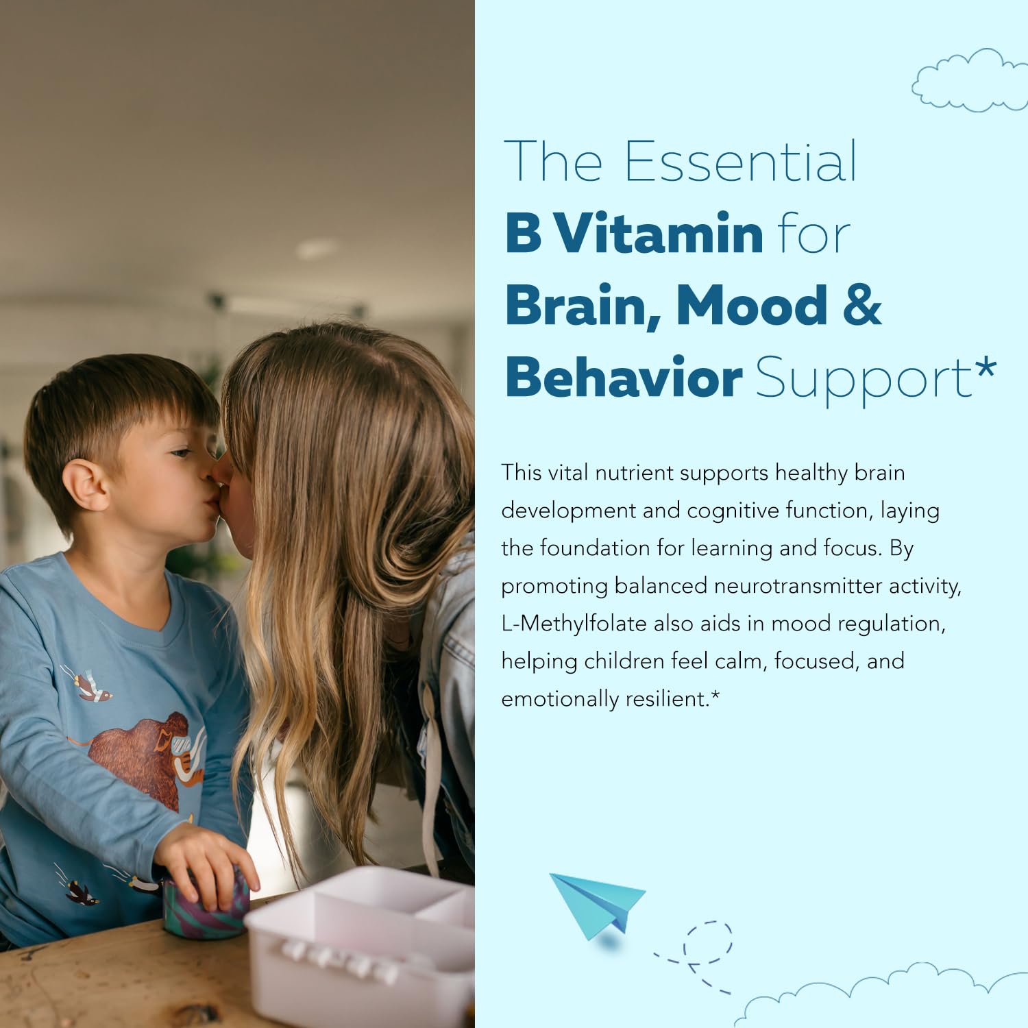 Triquetra Health Organic Kids Methylfolate label close-up highlighting MTHF and B12 cofactor.