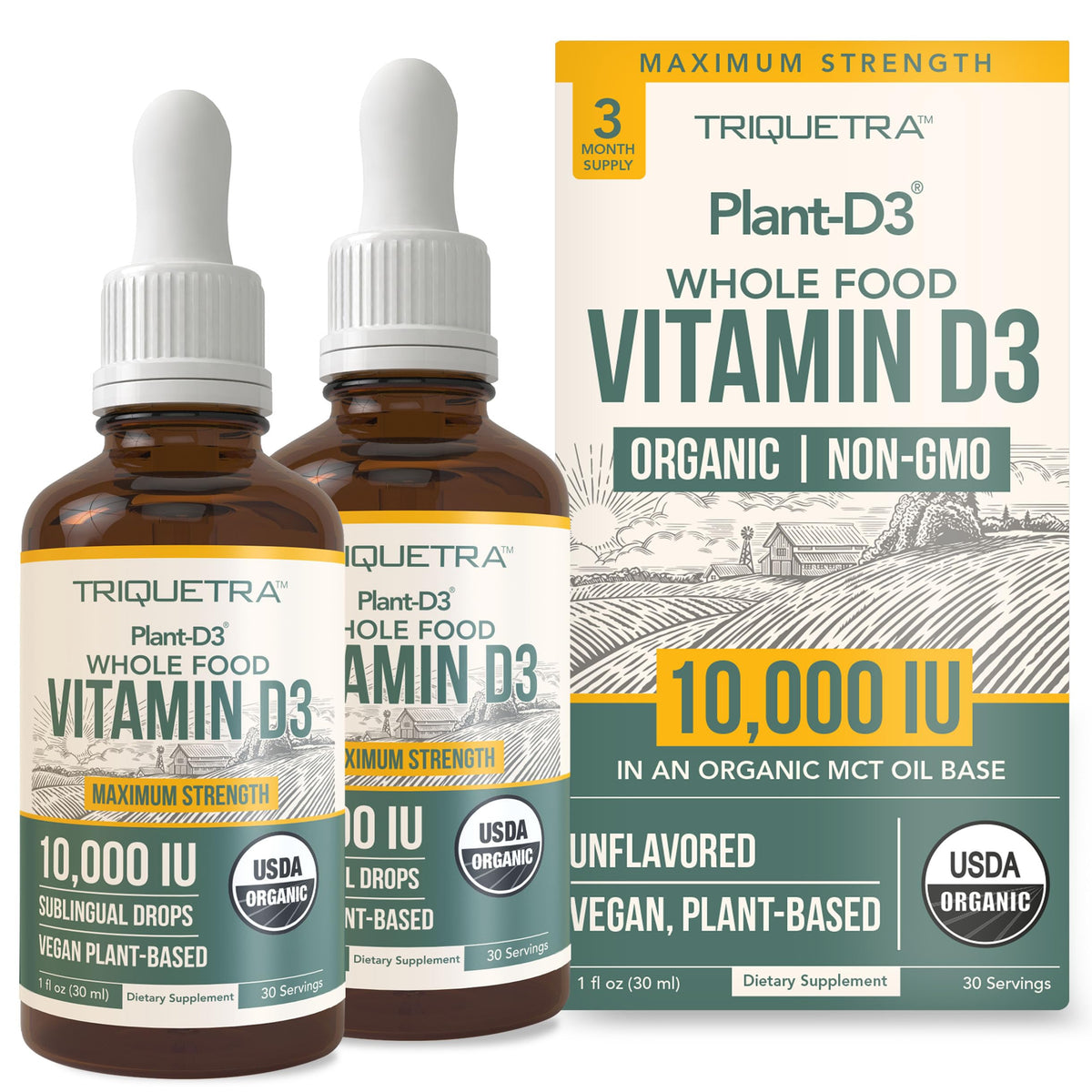 Triquetra Health Organic Vitamin D3 bottle with sublingual drops for daily use