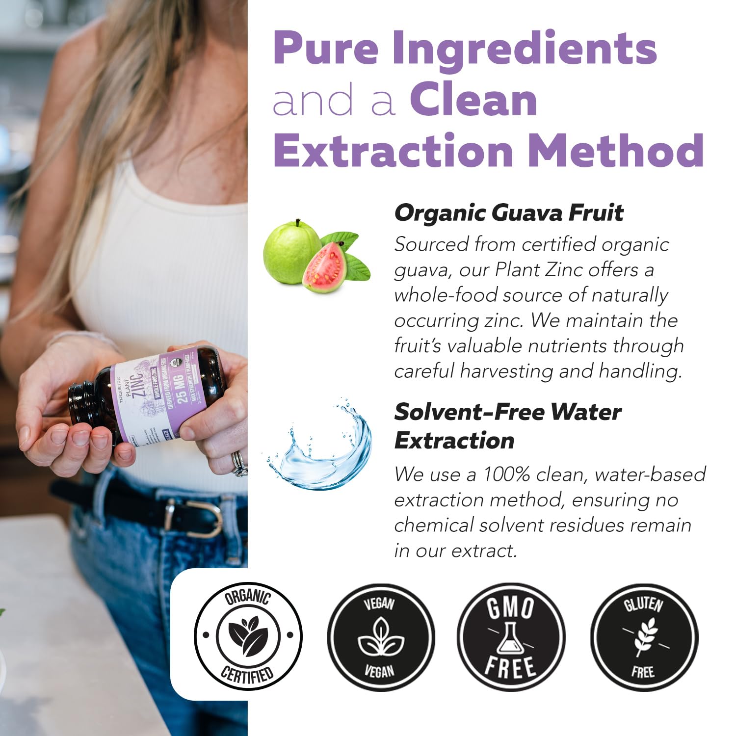 Third party testing seal on Triquetra Health Organic Zinc 25 mg package