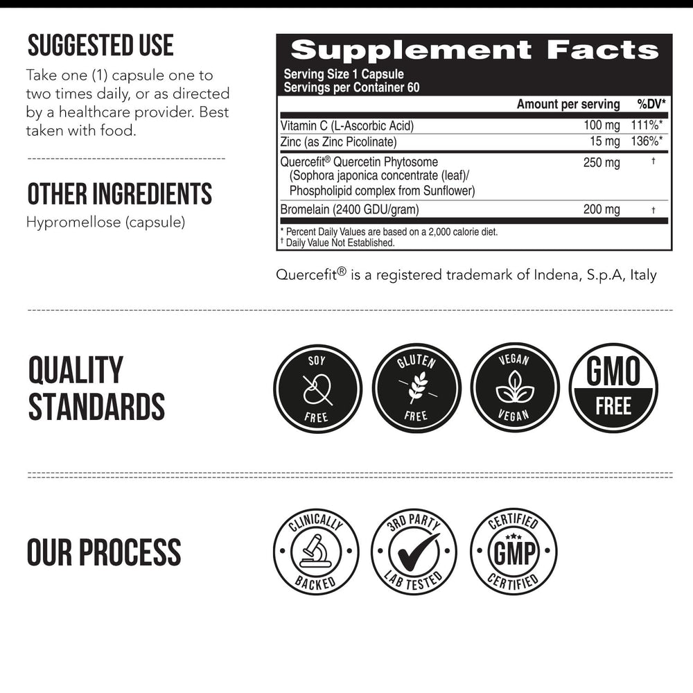 Quercetin Complete capsules close-up highlighting phytosome delivery for absorption