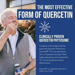 Quercetin Complete bottle label featuring phytosome structure