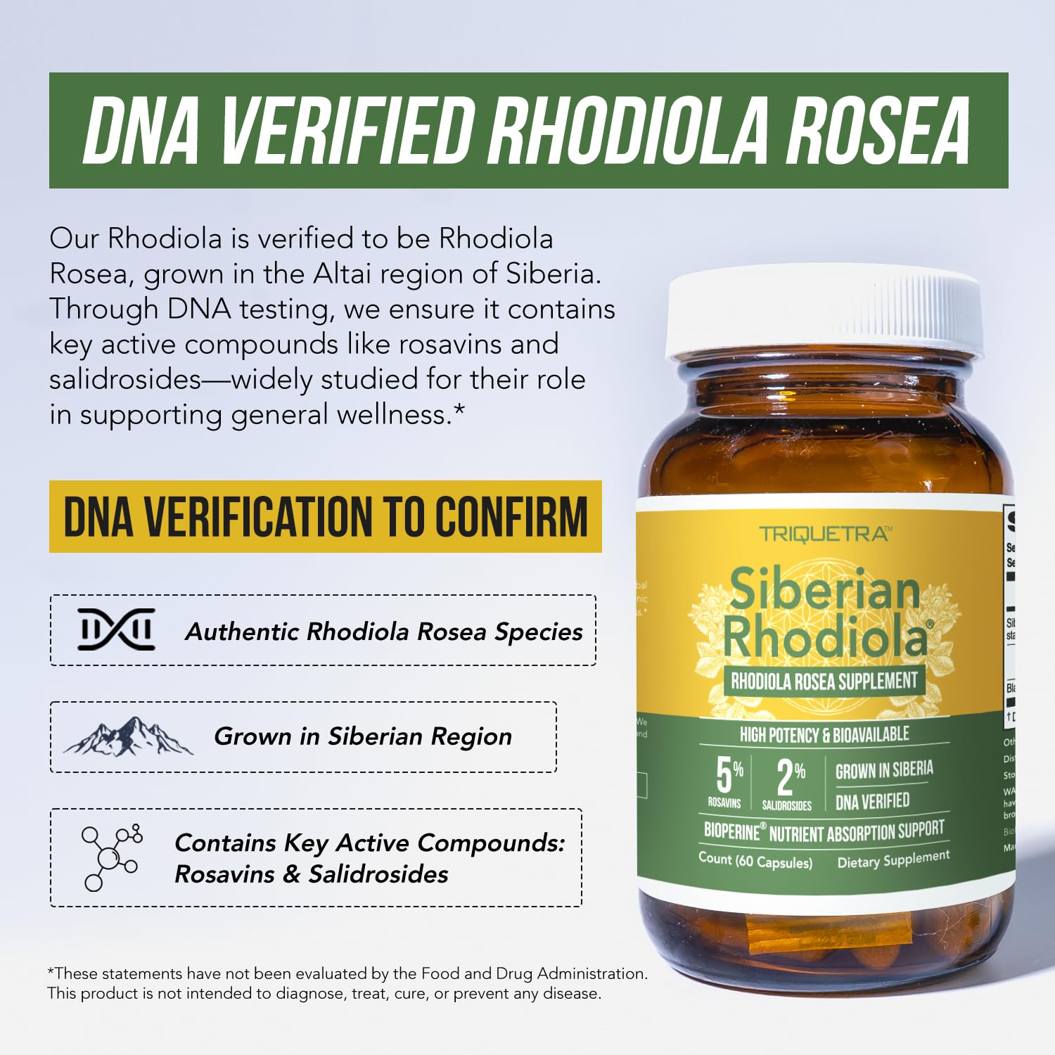 Balance of Rosavins and Salidroside (5:2) in Triquetra Health rhodiola