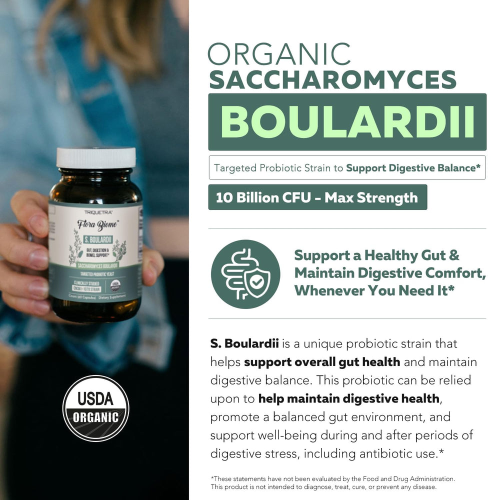 Triquetra Health S. boulardii capsules close-up for easy daily digestion support.