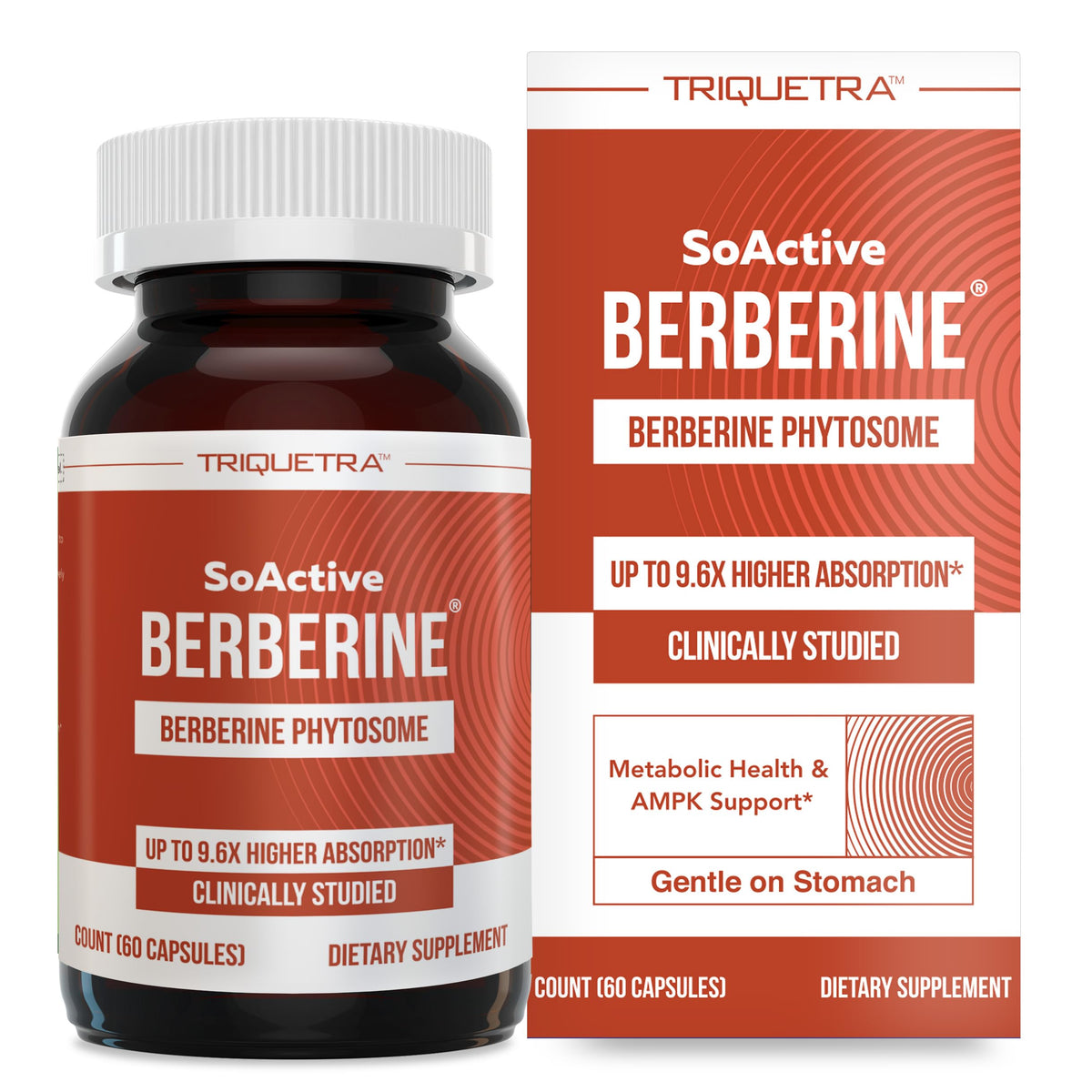 Triquetra Health SoActive Berberine bottle front with enhanced absorption focus.