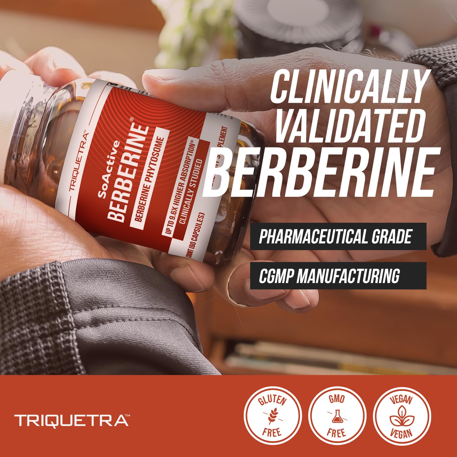 Triquetra Health SoActive Berberine capsule closeup showing texture.
