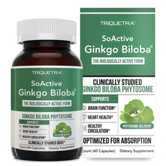 Triquetra Health SoActive Ginkgo Select Phytosome bottle enhances absorption for sharper focus.