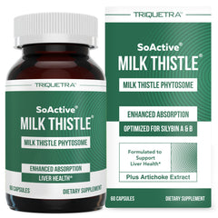 Triquetra Health SoActive Milk Thistle bottle highlighting enhanced absorption features