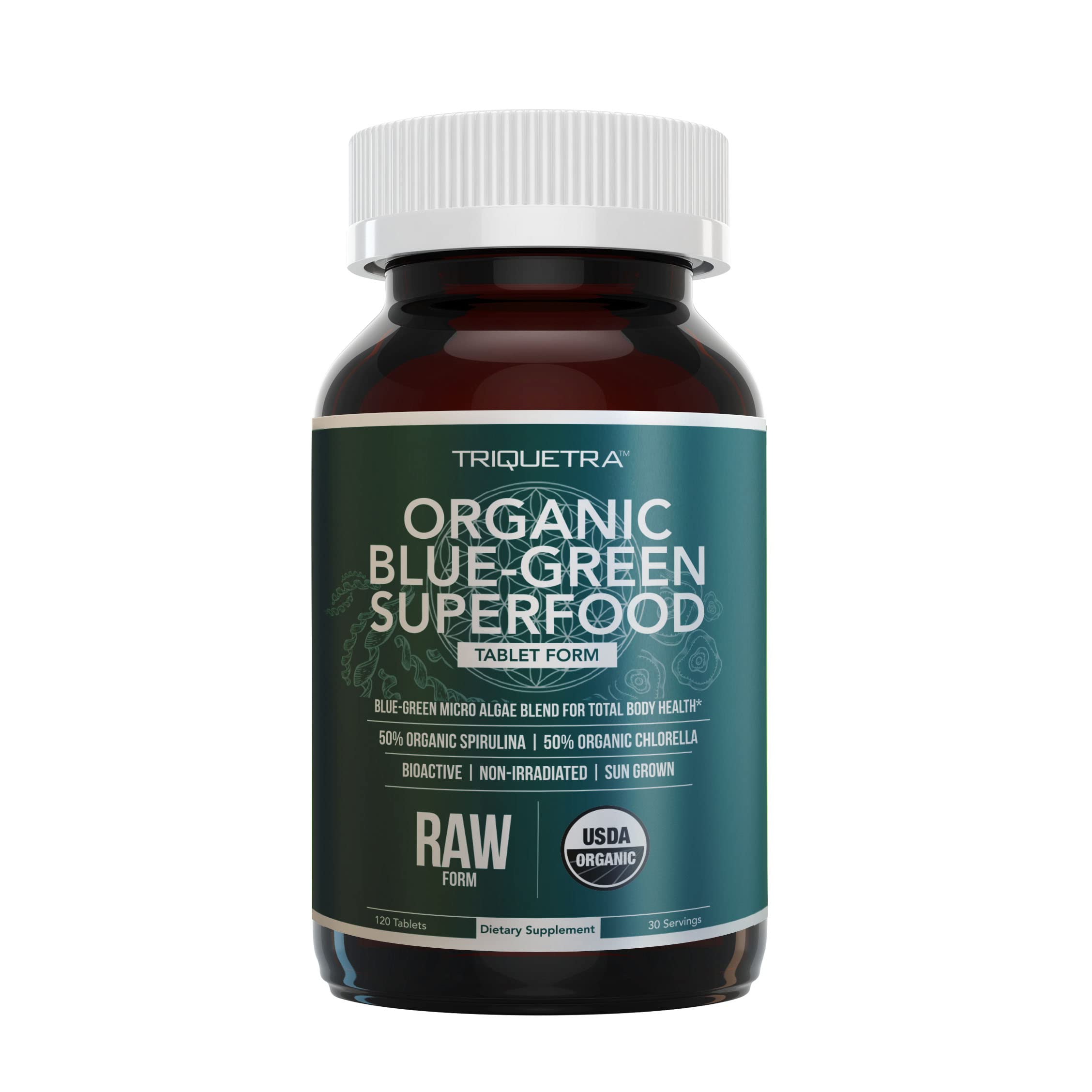 Triquetra Health spirulina-chlorella tablets pack for daily greens.