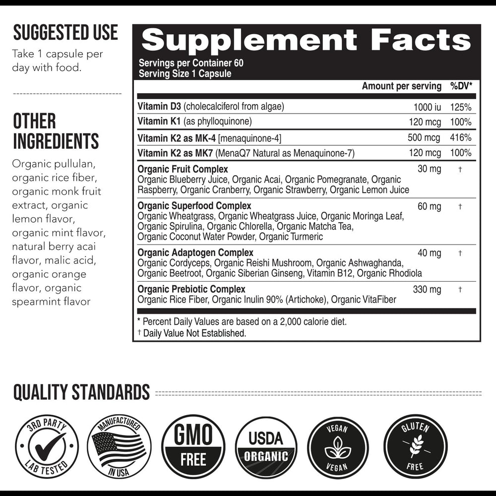 Triquetra Health Total K2 bottle with glass for daily ritual