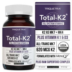 Triquetra Health Total K2 bottle showing full-spectrum K2 formula for bone support