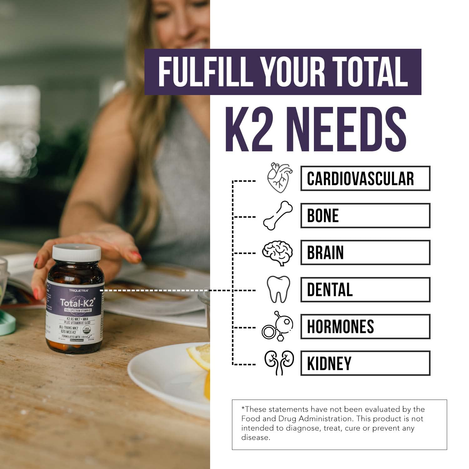 Triquetra Health Total K2 organic certification logo on packaging