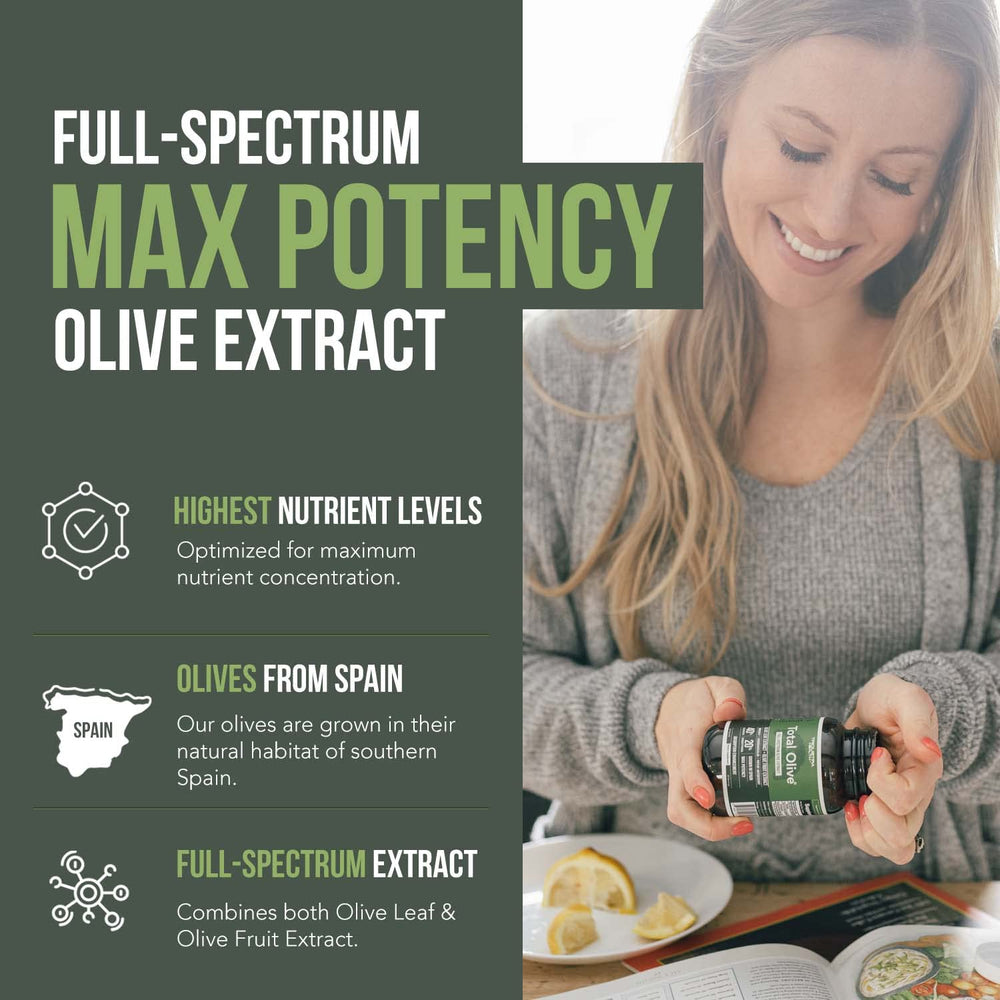Total Olive capsule close-up shows 40% oleuropein potency for polyphenol-rich intake