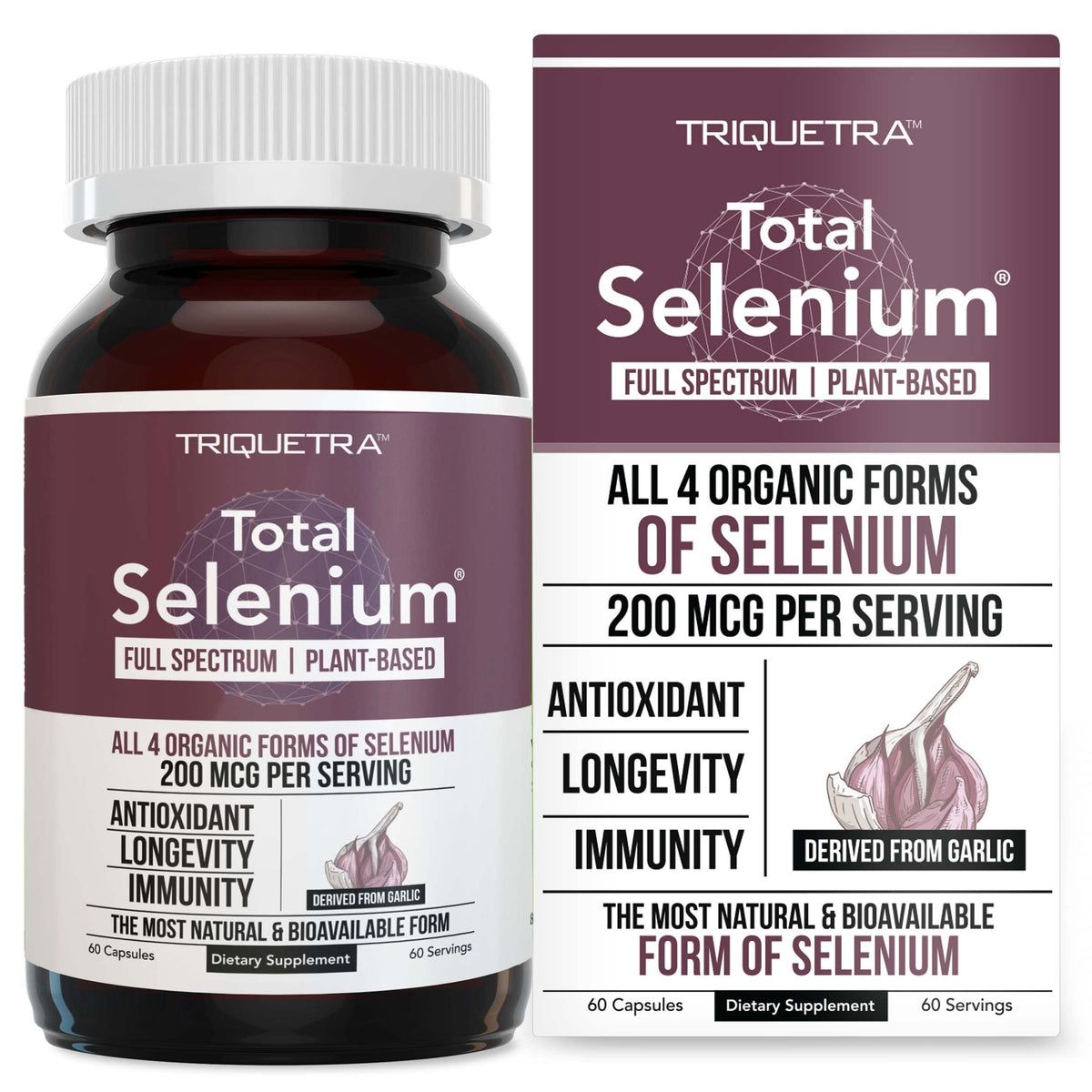 Triquetra Health Total Selenium bottle with capsules for daily plant-based support.