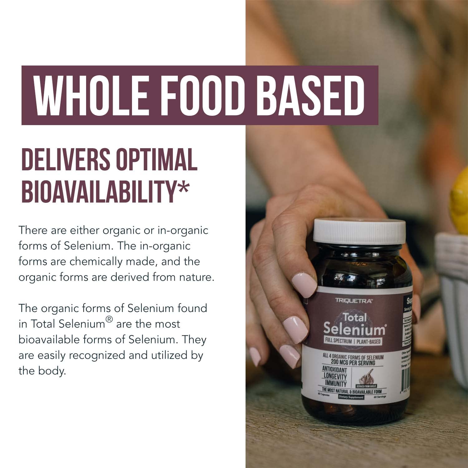 Triquetra Health Total Selenium dosage instruction of 200 mcg per capsule.