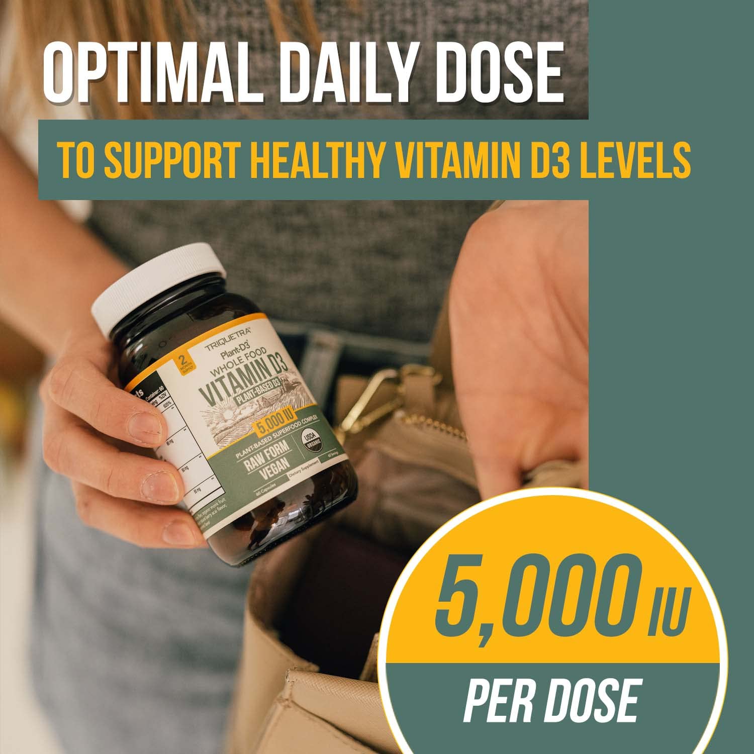 Triquetra Health Plant-D3 packaging with USDA Organic certification badge.