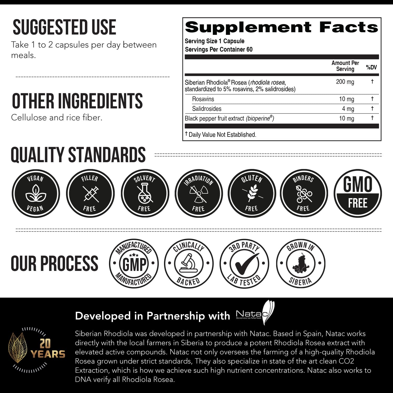 Vegan, non-GMO, gluten-free Triquetra Health rhodiola supplement