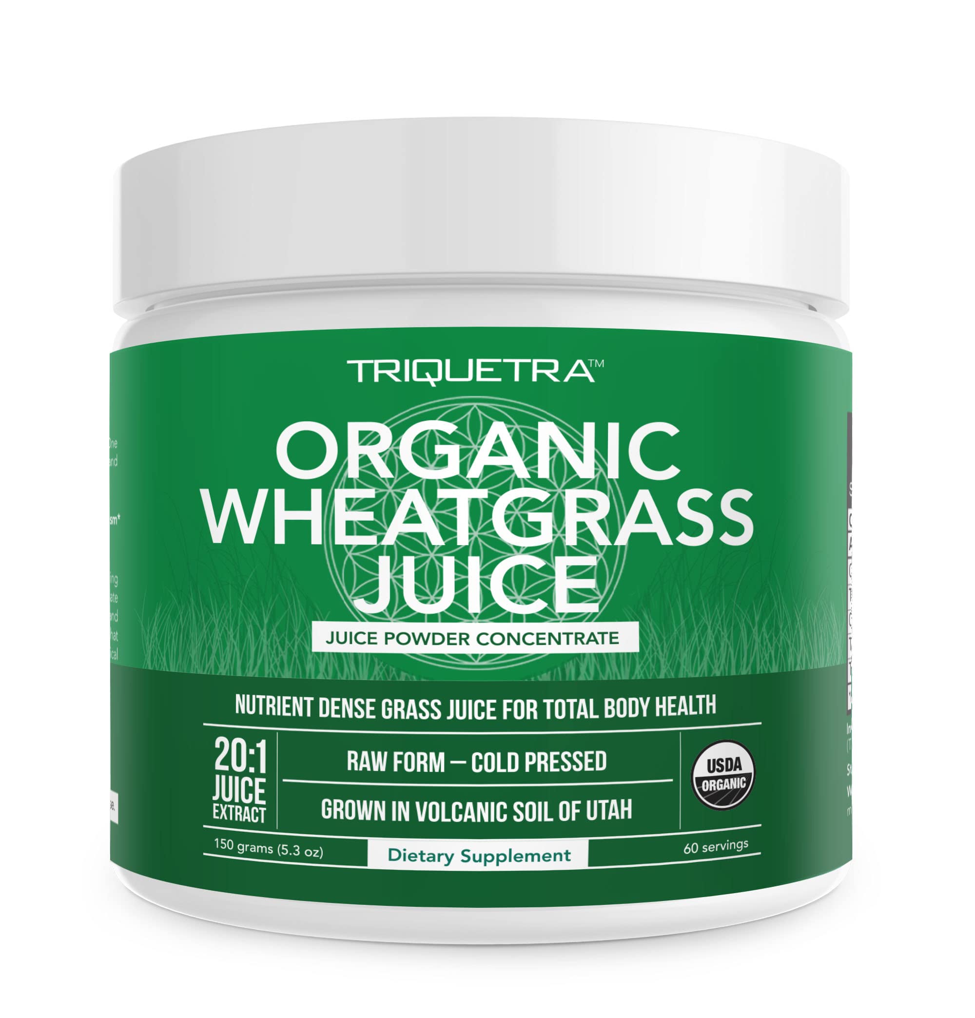 Triquetra Health Wheatgrass Juice Powder bottle offers convenient daily greens boost.