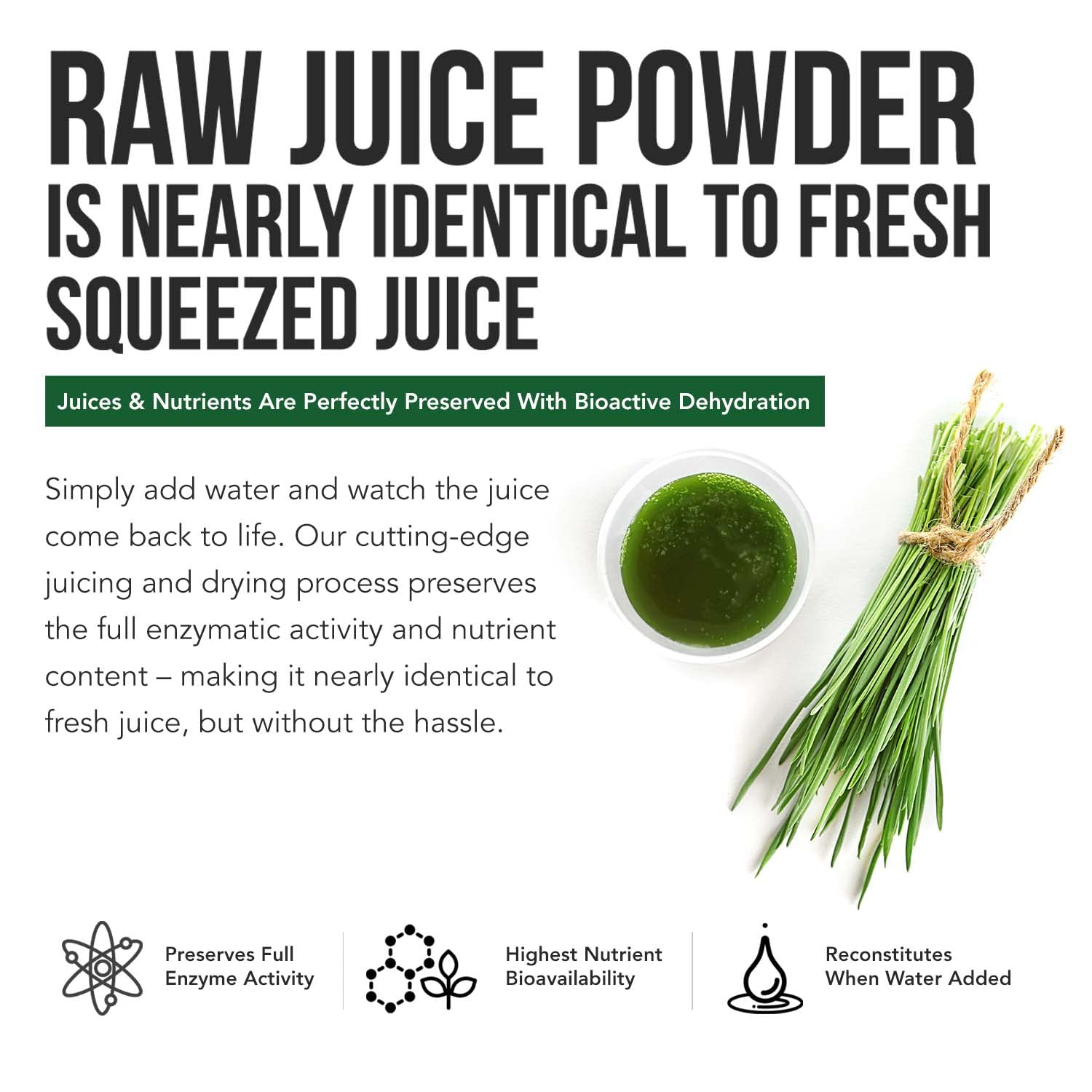 Triquetra Health CO2-dried wheatgrass powder in modern packaging.