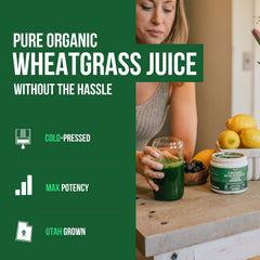 Triquetra Health Wheatgrass Juice Powder pour scene demonstrates easy mixing into drinks.