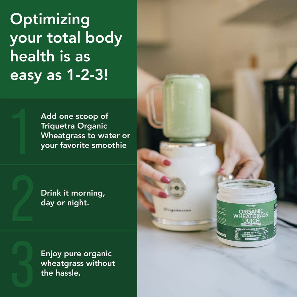 Triquetra Health 60 servings packaging supports a long-term greens routine.