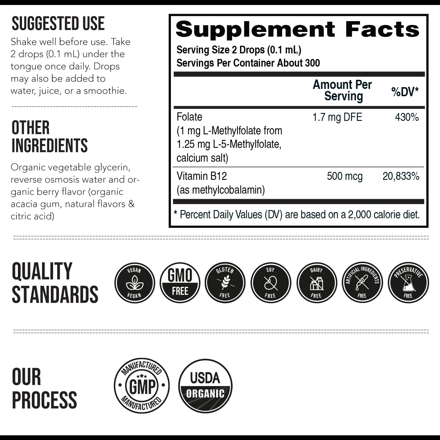 Triquetra Organic Methyl Folate packaging display highlighting serving size.