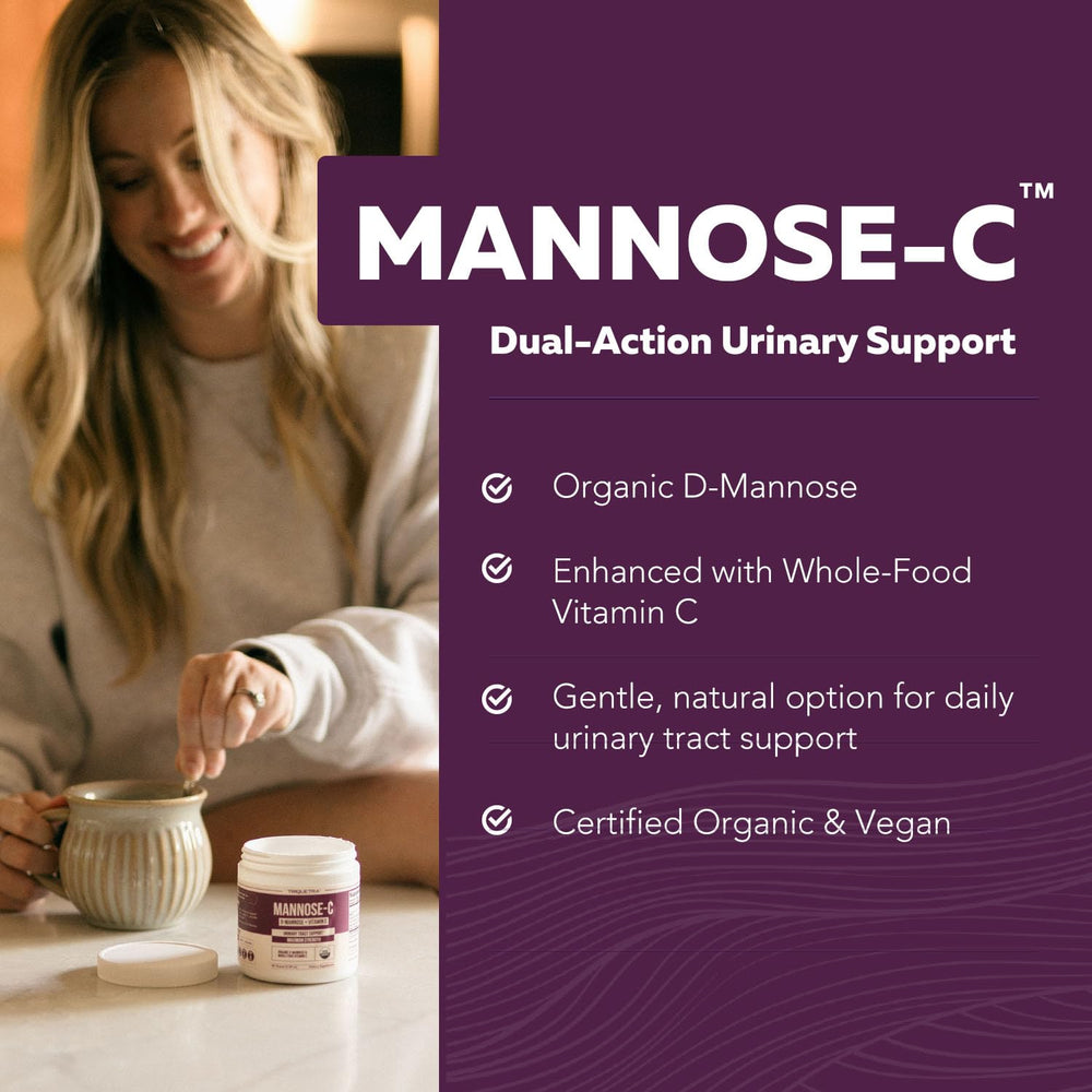 Triquetra Health Mannose-C powder closeup highlights a clean organic D-mannose formula.