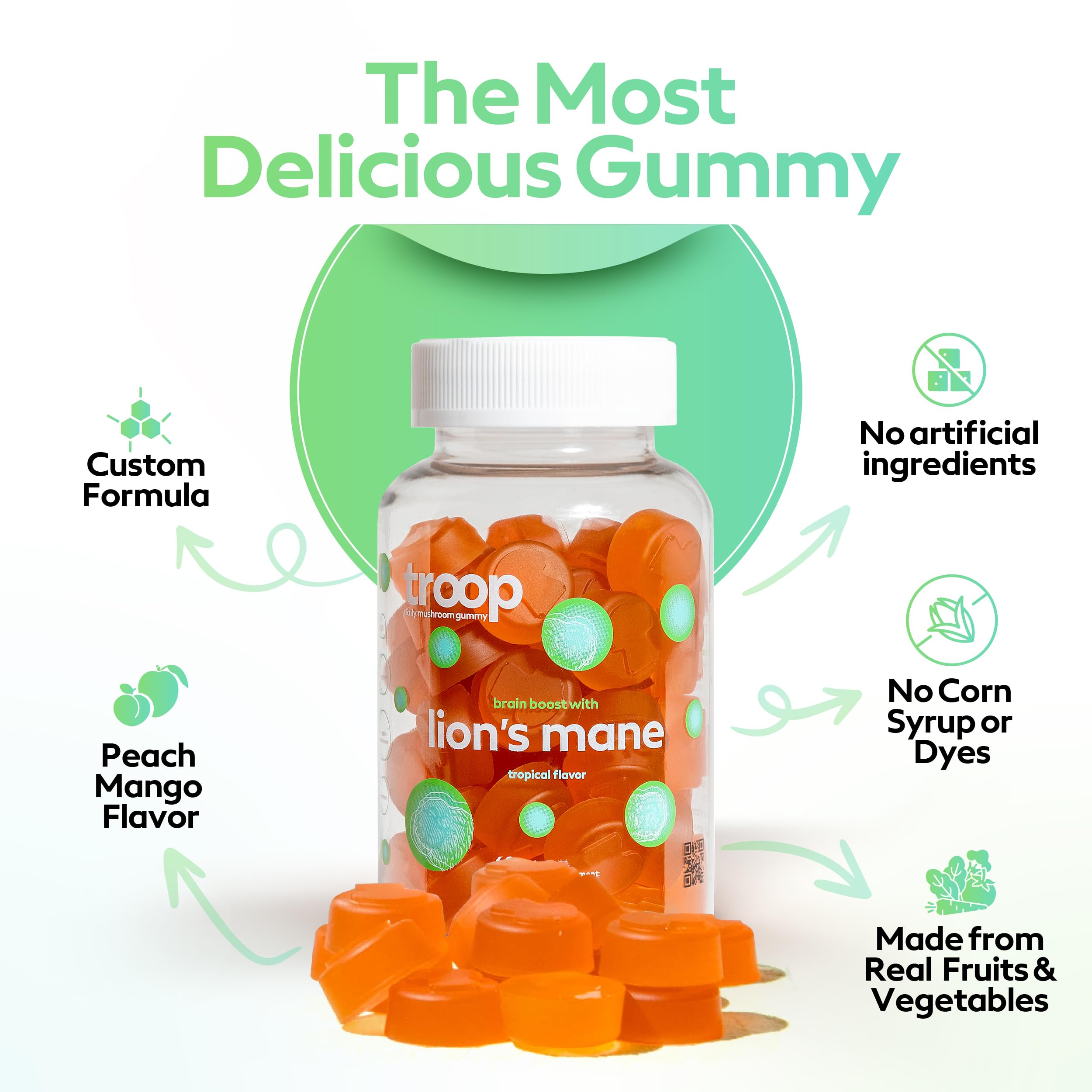 Troop Lion's Mane Gummies bottle suggesting quick daily use.
