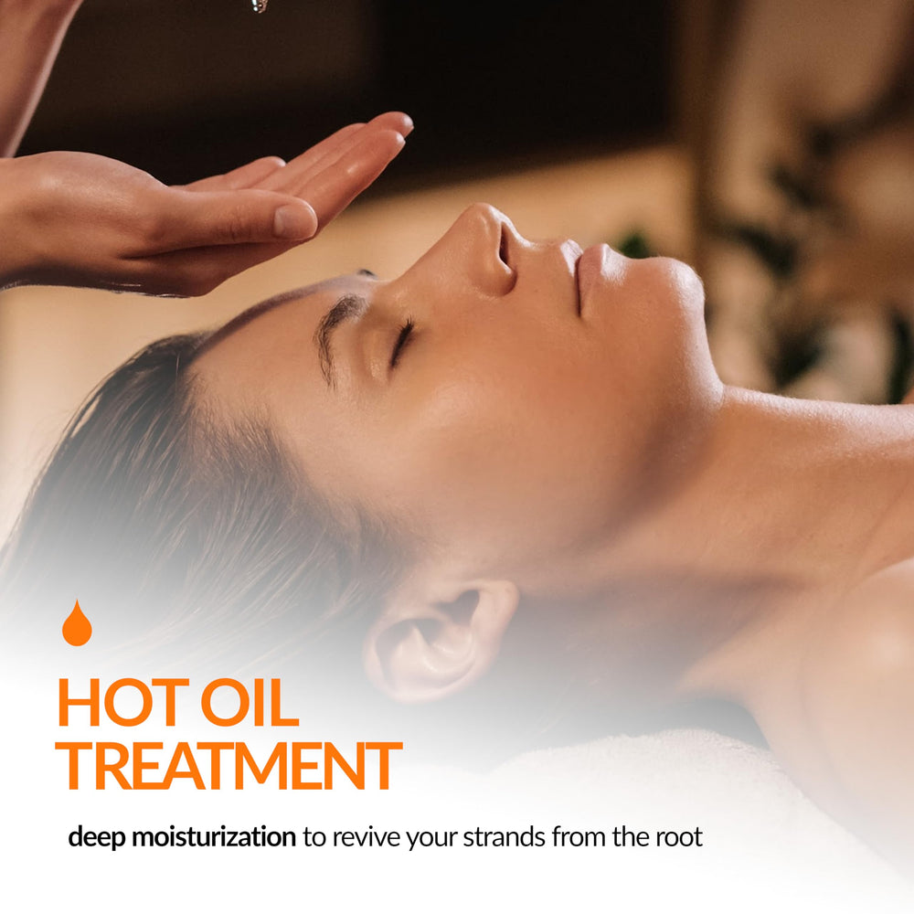 Oil drops illustrate quick absorption for hair and skin routines.
