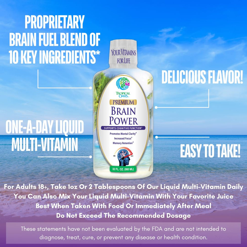 Brain Power label highlights vegan, non-GMO, gluten-free formulation.