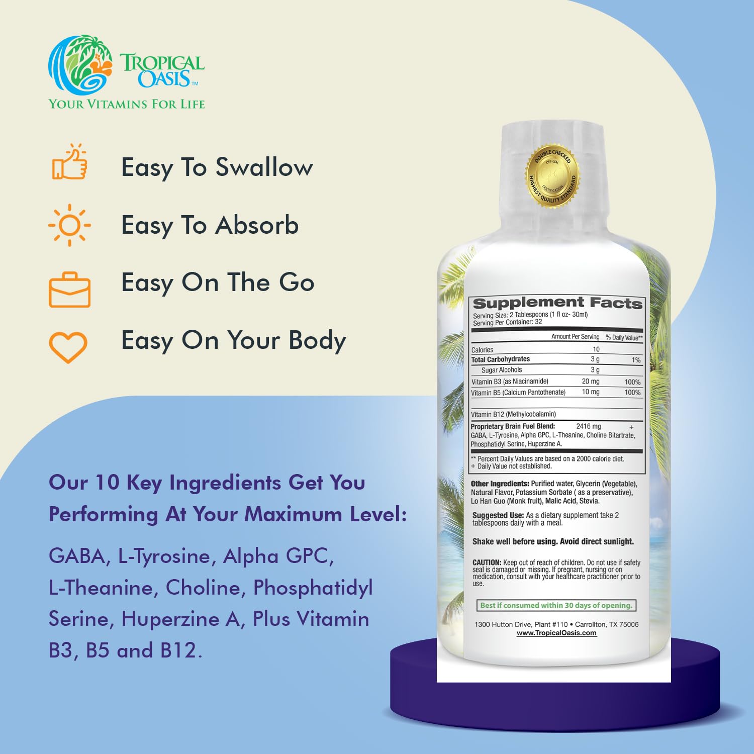 Unflavored liquid texture suggests smooth mix for daily use.