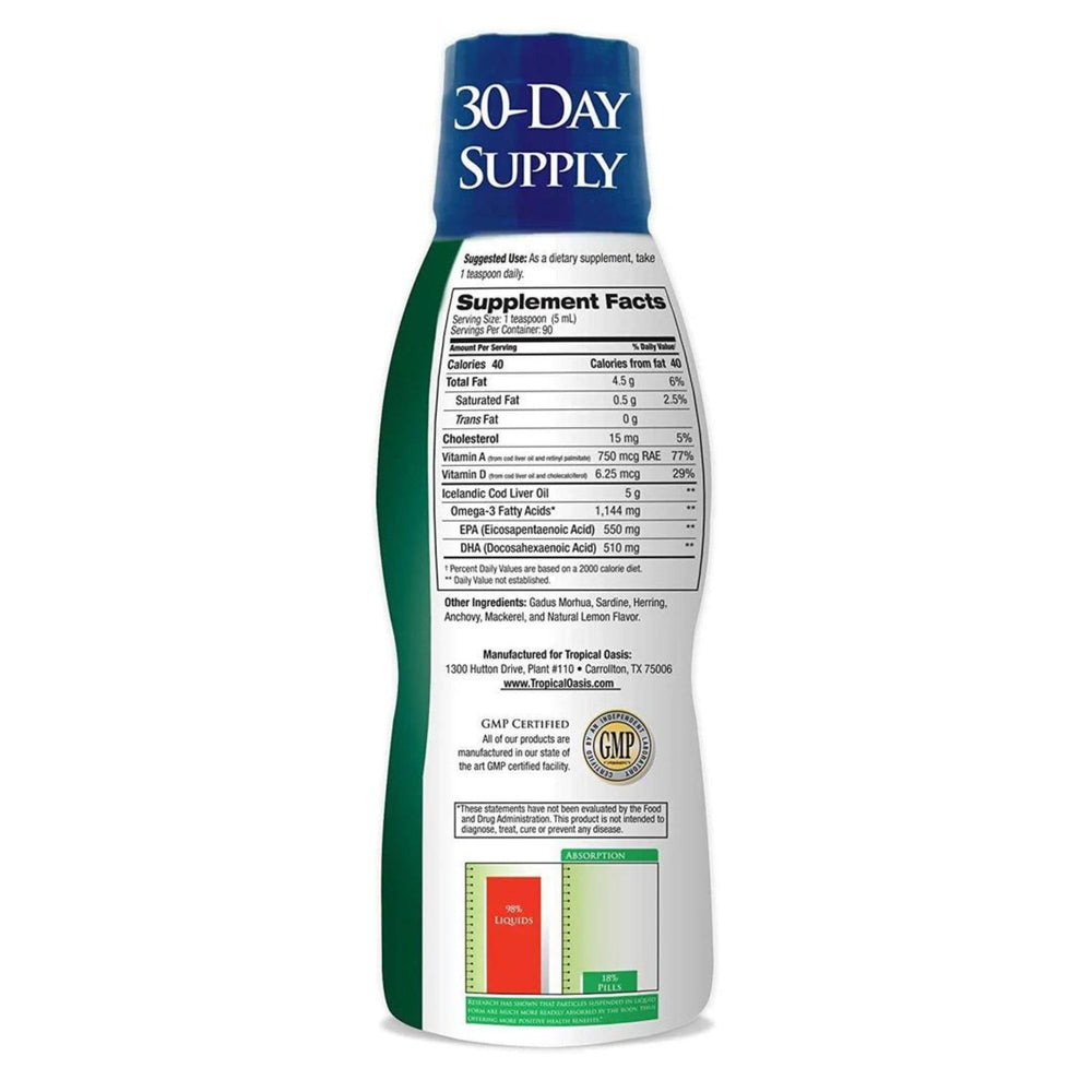 Tropical Oasis cod liver oil pour demonstrates easy dosing