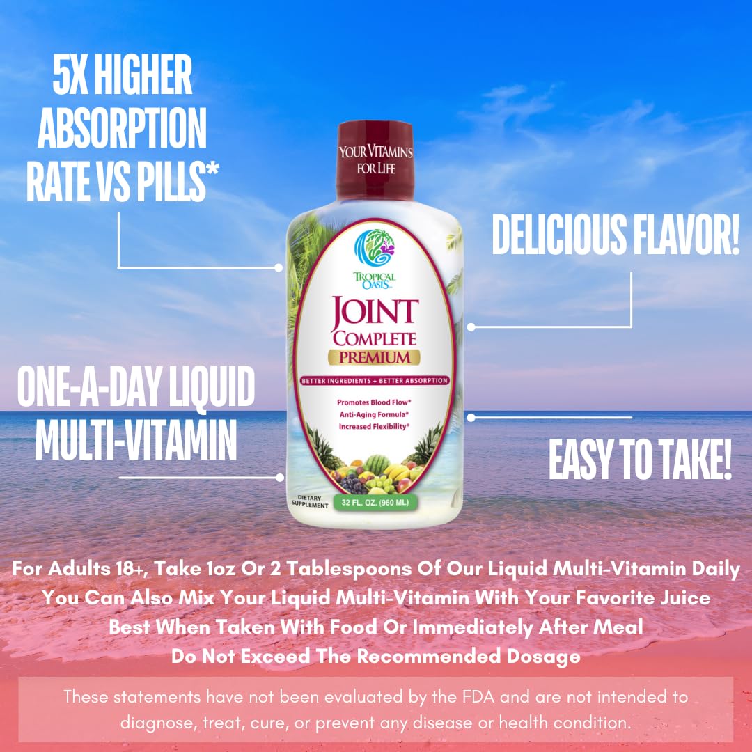 Tropical Oasis Joint Complete ingredients list emphasizes glucosamine and hyaluronic acid