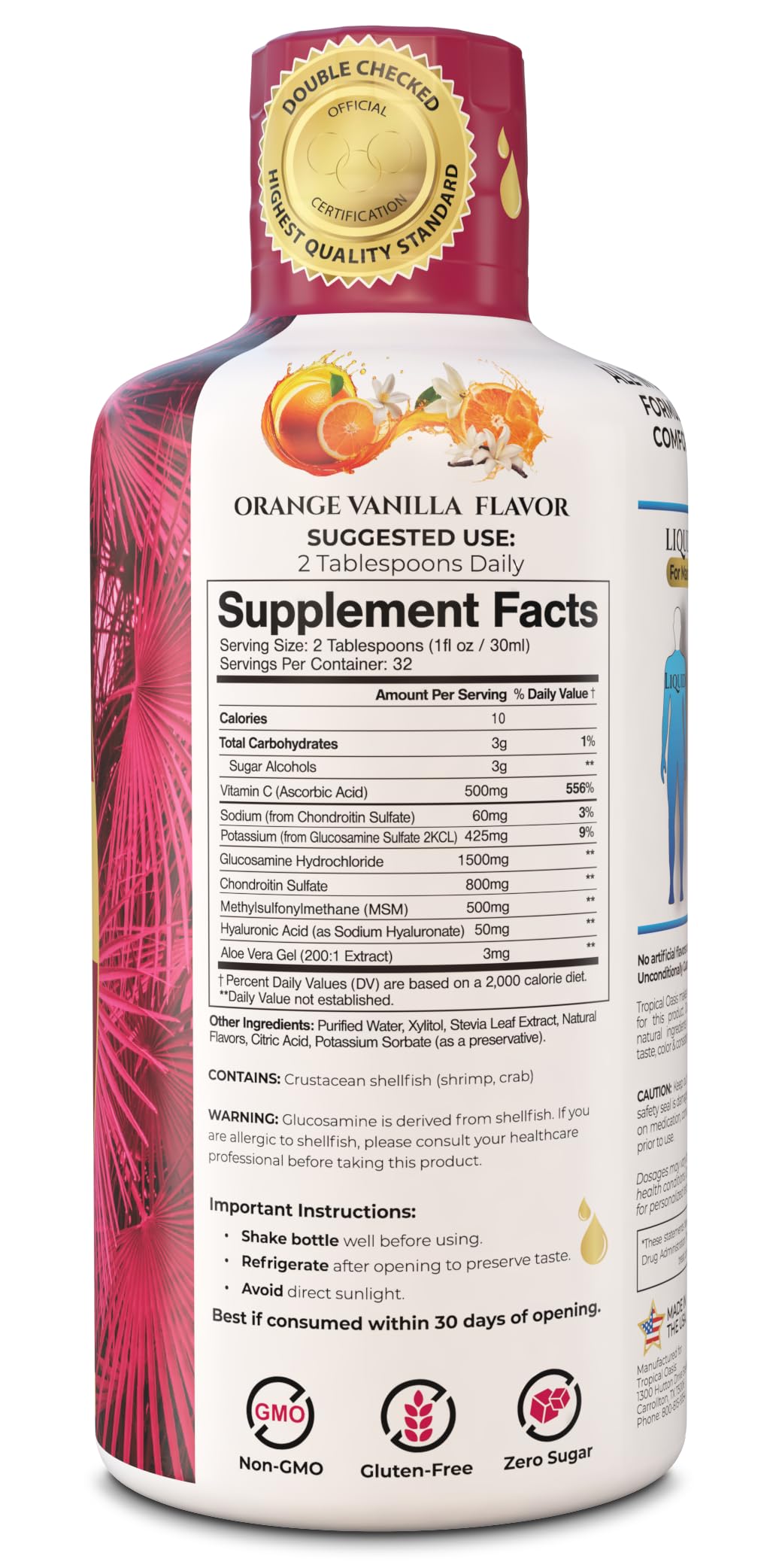 Tropical Oasis Joint Complete label close-up highlights premium ingredients for joint support