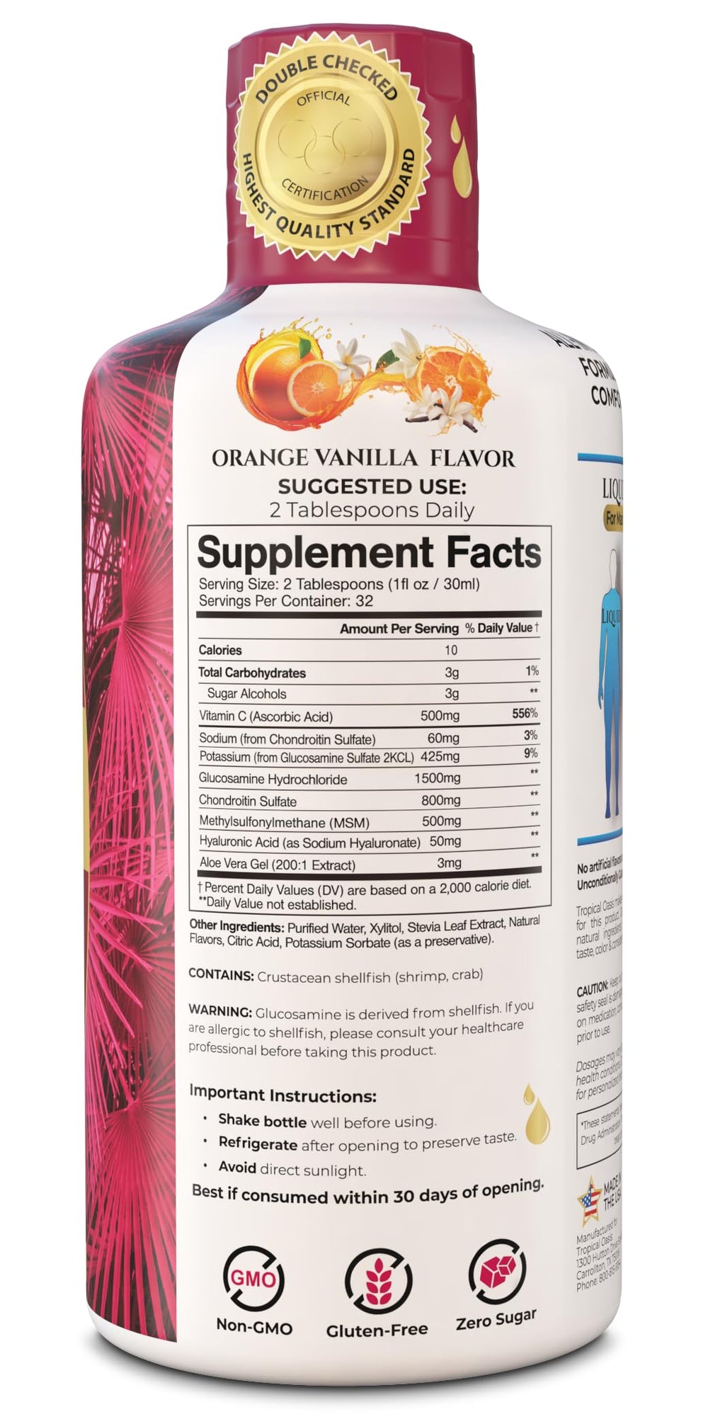 Tropical Oasis Joint Complete label close-up highlights premium ingredients for joint support